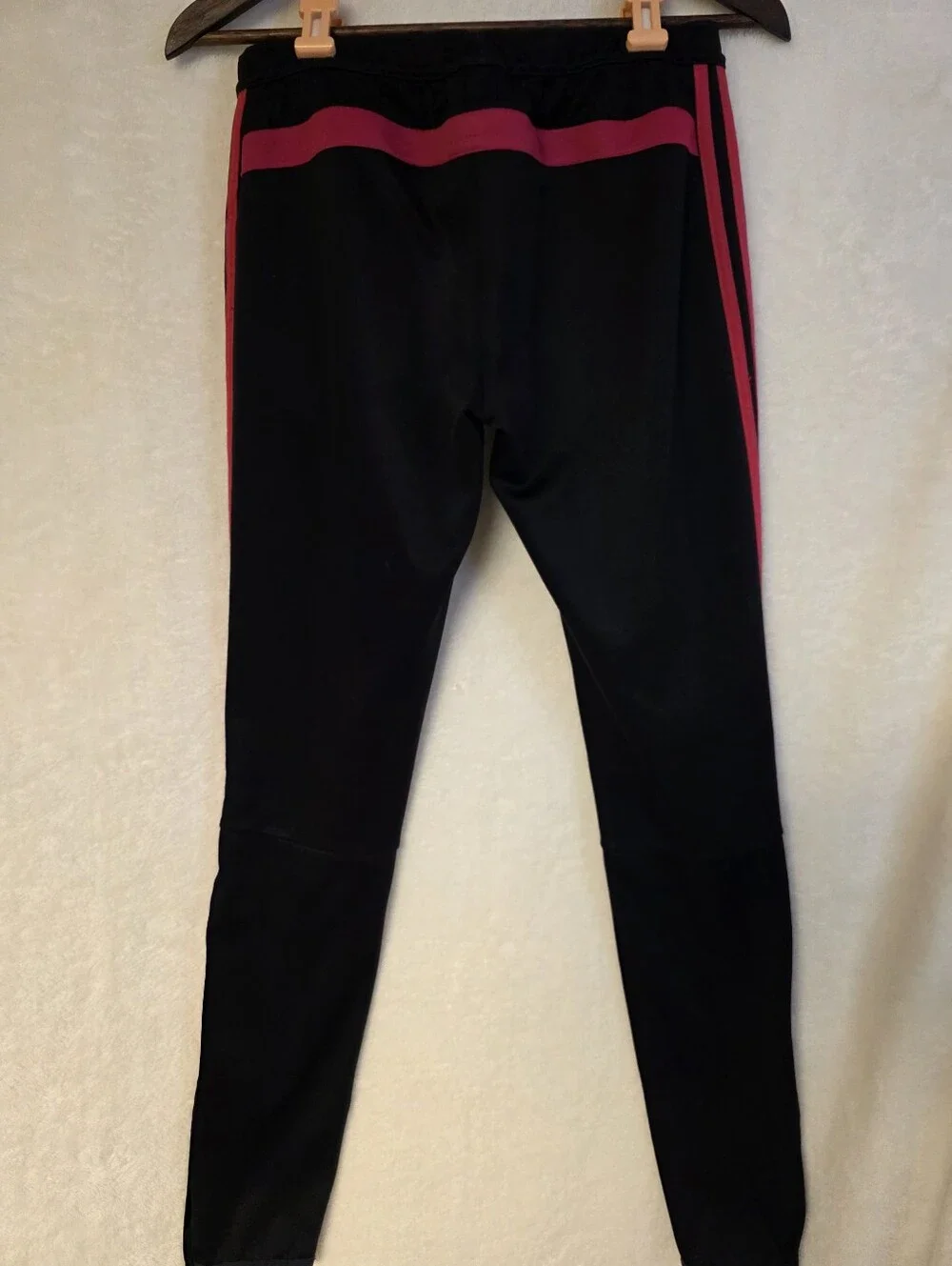 adidas Black With Hot Pink Stripe Details Athletic Joggers  Zip Pockets Size Sm.